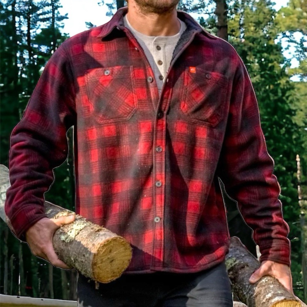 American Outdoorsman XL‎ Sherpa Fleece-Lined Plaid Flannel Shirt Jacket Red Mens
